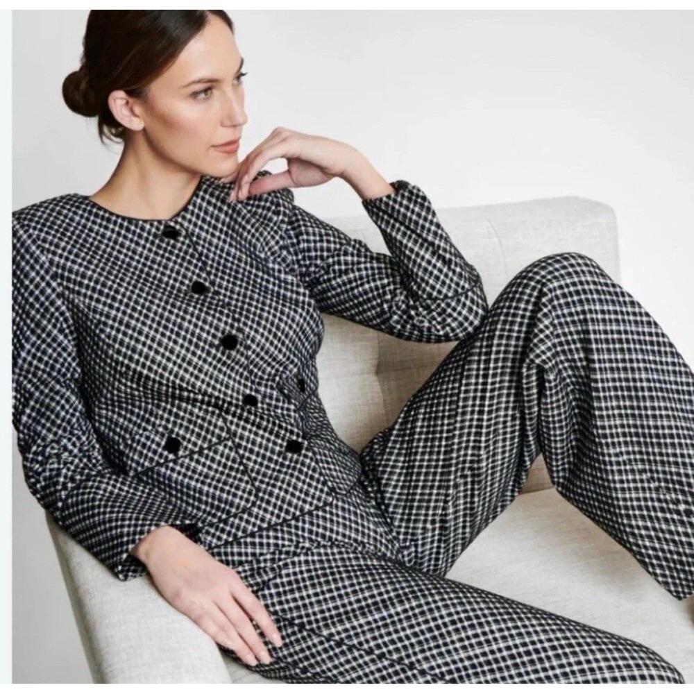 Spanx Ponte Lady Jacket Jacquard Black &‎ White Plaid Small NWT Career Business